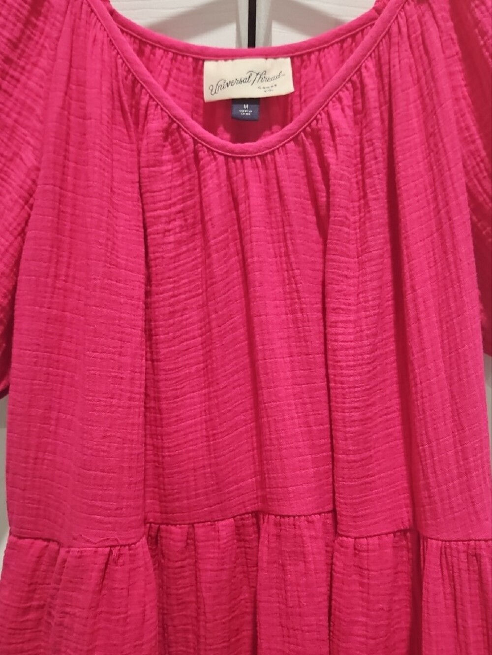 Universal Thread Hot Pink Puff-Sleeve Tiered Dress - Picture 3 of 11